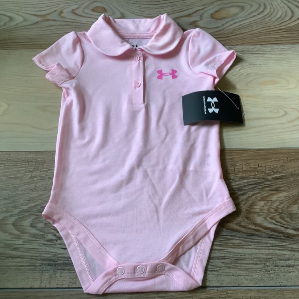 Under Armour baby girls pink collared bodysuit size 3/6 months( NWT)